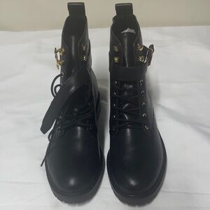 Ralph Lauren Double RL Black Leather Combat Boots